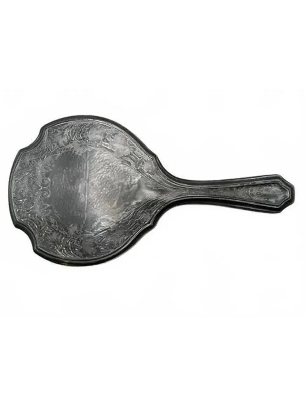 Antique Silver Plated Hand Mirror Ornate Floral Repousse Vanity Decor